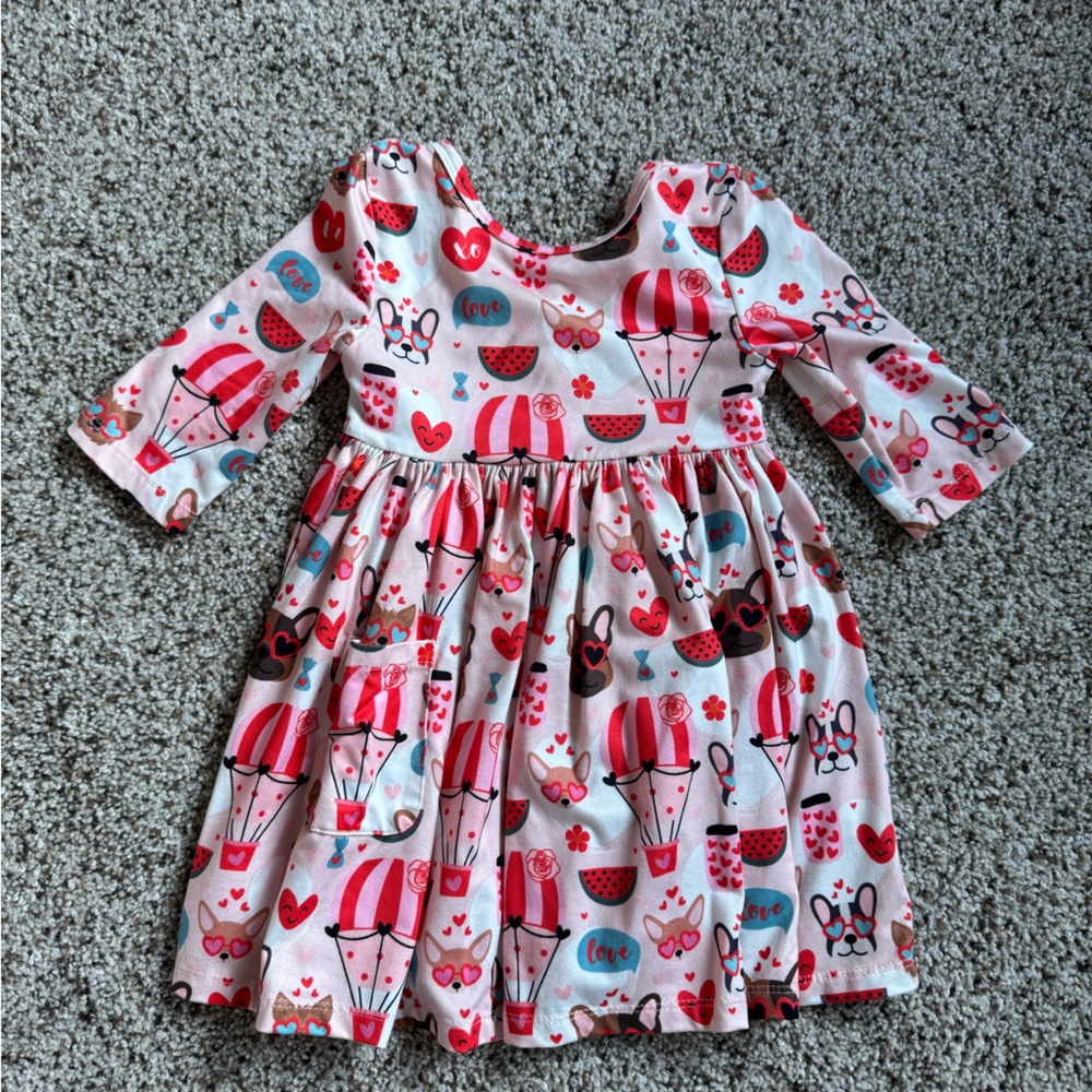 Mila & Rose dog, hearts and hot air balloon dress, 2T